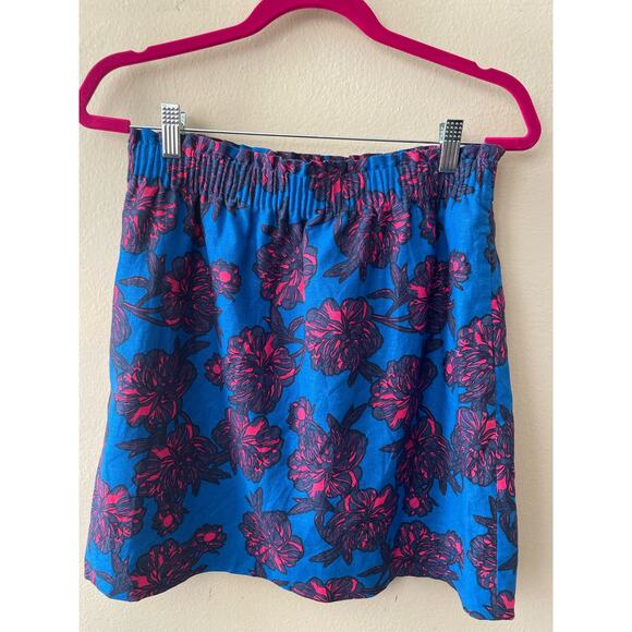 J. Crew Blue Mini Skirt Pink Floral Size 8 - Picture 1 of 6